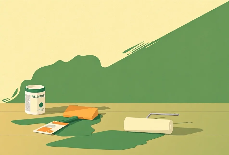 Outils de peinture disposés dans l'ordre des étapes du chantier