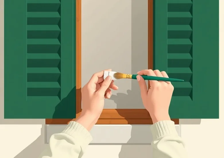 Mise en peinture au pinceau de volets et d'encadrements en bois